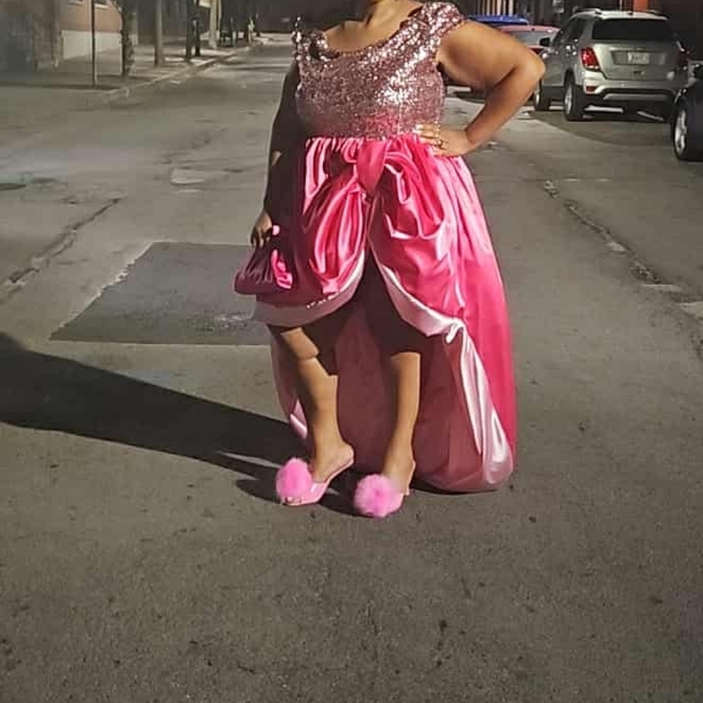 Plus Size Elegant Pink Sequin Prom Dress